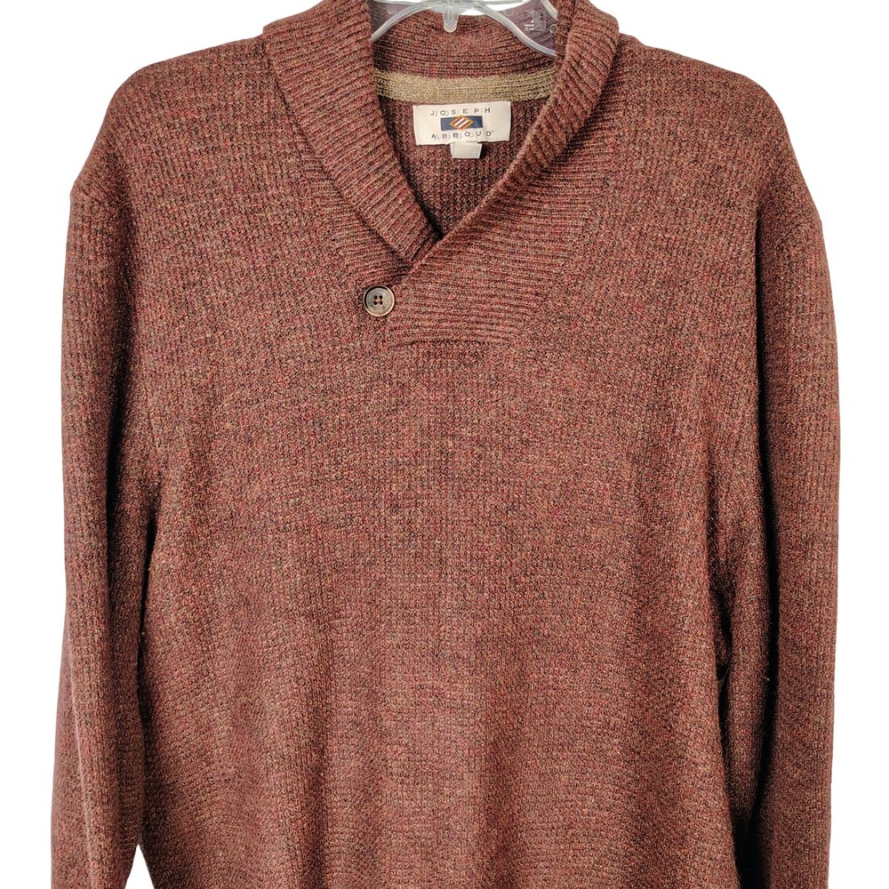 Joseph Abboud Men XXL Rust Brown Wool Blend Shawl Collar Button Sweater Pullover